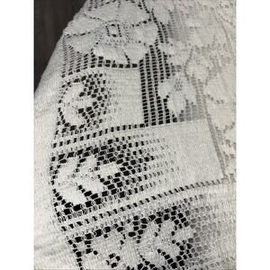 Vintage Lace Tablecloth 82x60 Ivory Floral Cutwork Rectangle Cottage Farmhouse